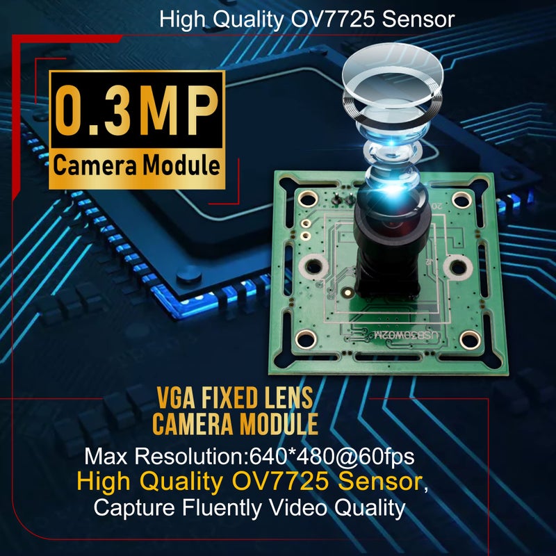 ELP VGA Super Mini Wide Angle USB Camera Module with 100degree Lens High Speed 480P 60fps UVC USB2.0 Video Webcam Board OV7725 Embedded Industrial Camera for Computer, Raspberry Pi, Jetson Nano - Image 3